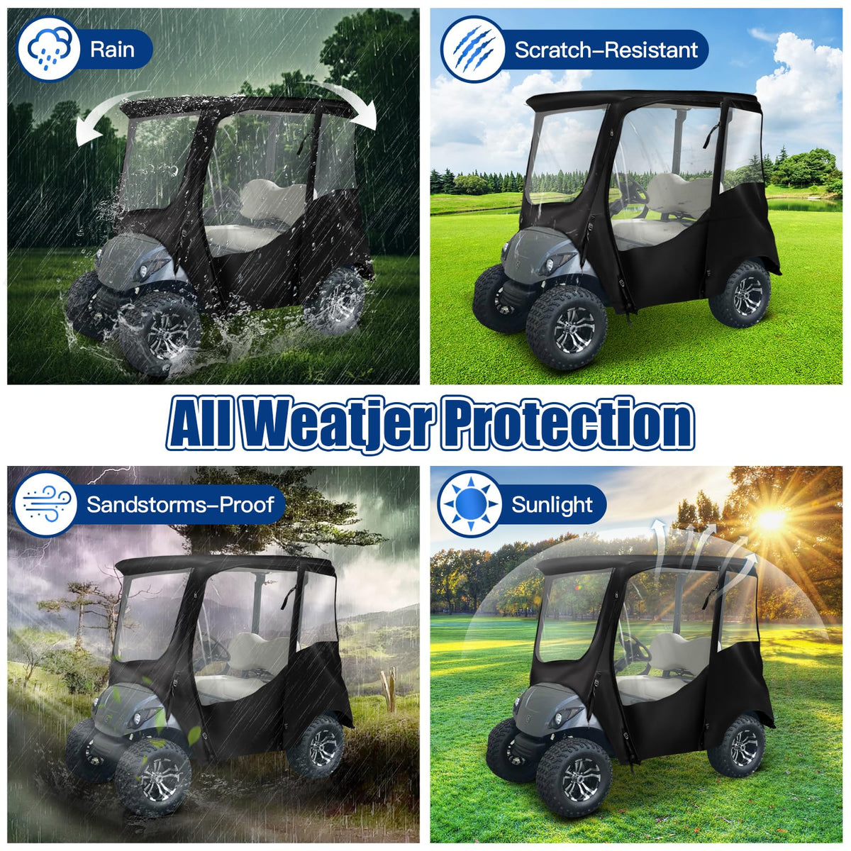 NOKINS 600D all weather protection shielding Yamaha cart from rain and dust
