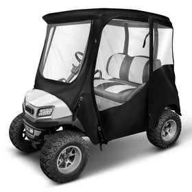NOKINS 600D golf cart enclosure front view offers complete weather protection.