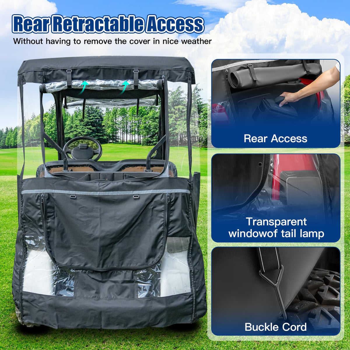 NOKINS 600D enclosure front windshield roll-up for ventilation and wide view.