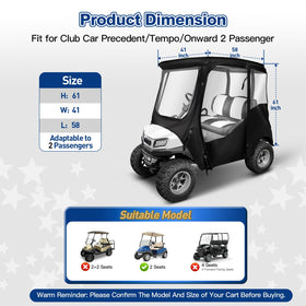 NOKINS 600D golf cart enclosure side view shows durable fabric and coverage.