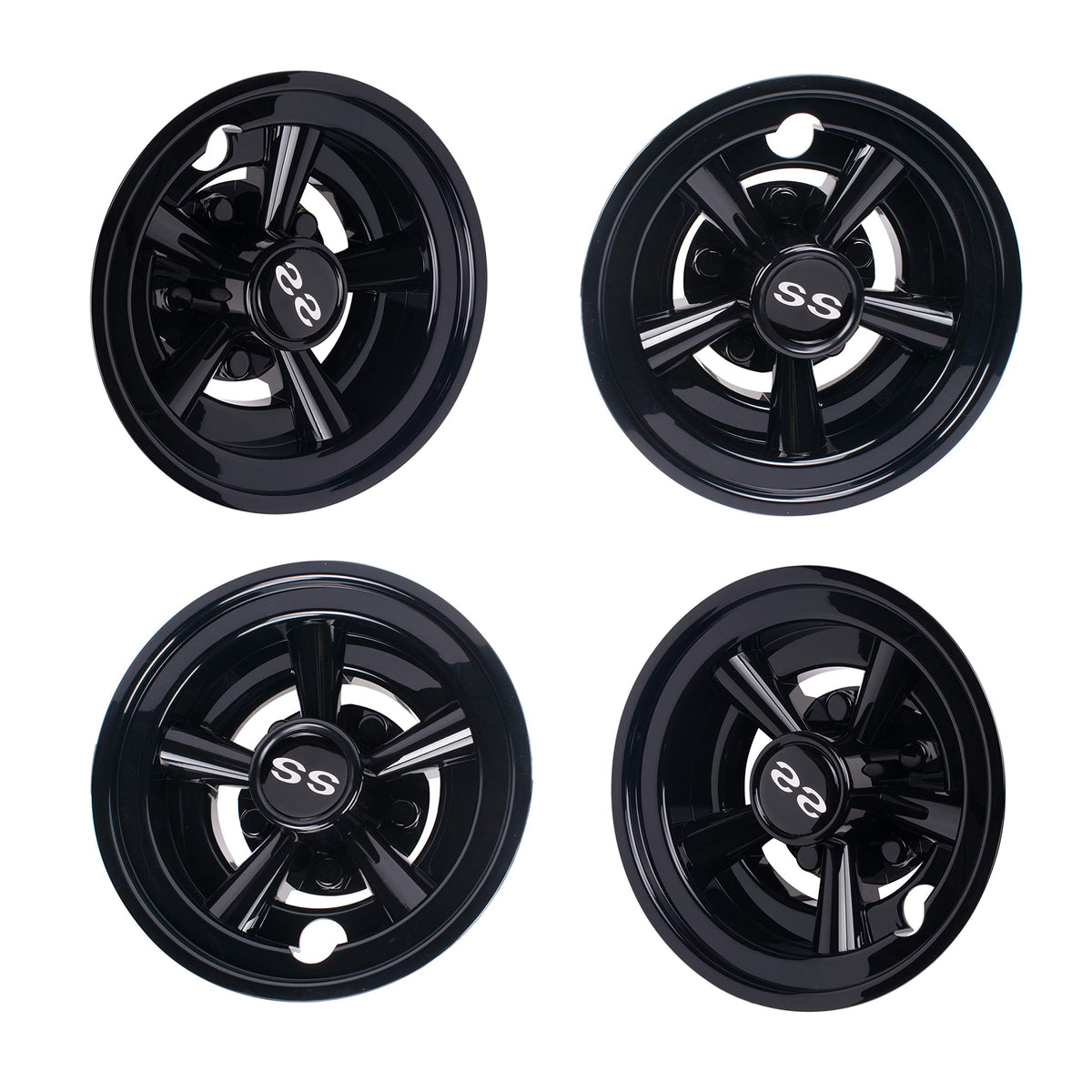 NOKINS 8-inch chrome wheel covers on a golf cart for a polished finish