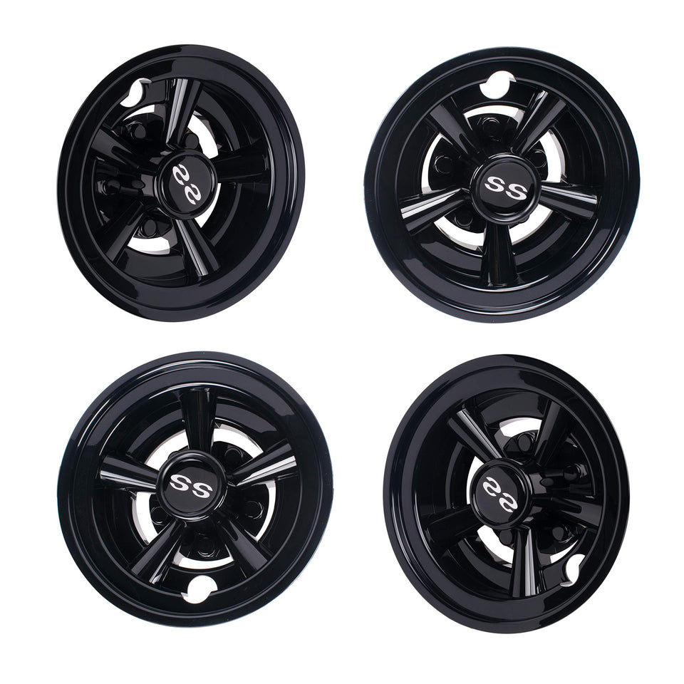 NOKINS 8-inch chrome wheel covers on a golf cart for a polished finish
