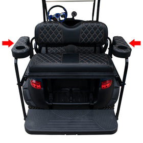 Damping hinge on 1-inch square armrest prevents bounce during rides