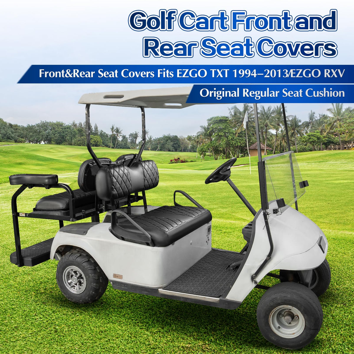 NOKINS black stitching adds luxurious contrast to golf cart interior