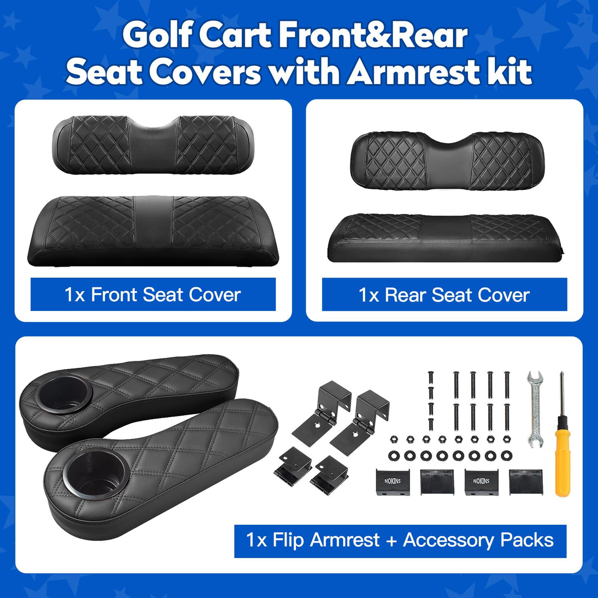 NOKINS black stitching design enhances cart interior aesthetics
