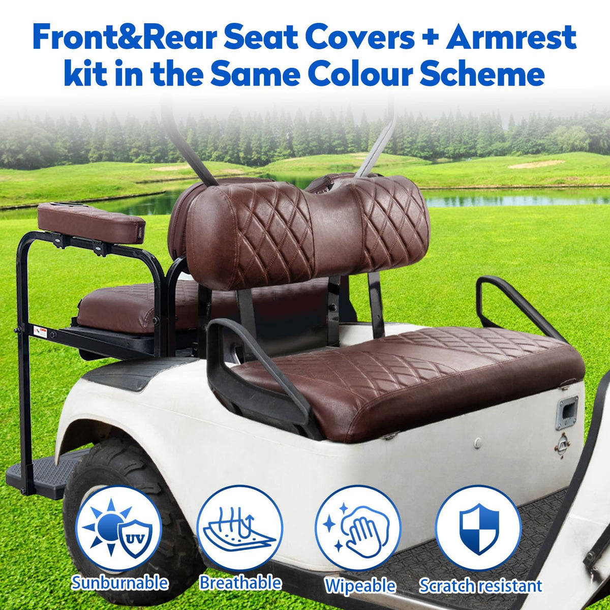 NOKINS brown colorway refreshes the golf cart interior for a cohesive look.