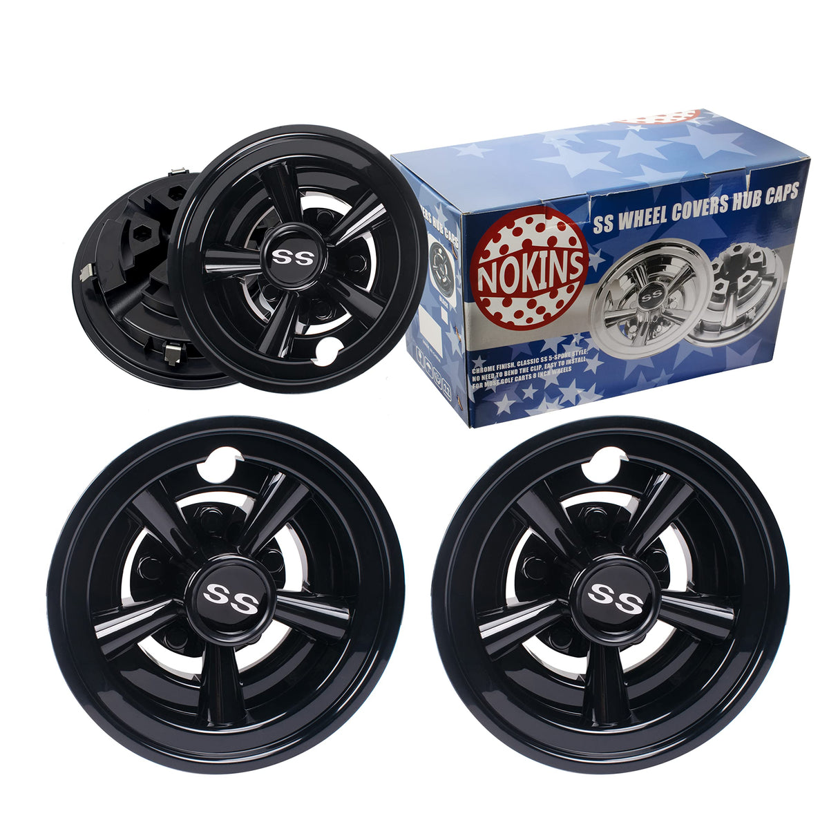 NOKINS classic SS 5-spoke hub caps enhance rugged style for carts