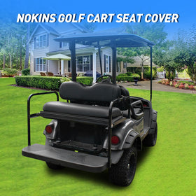 NOKINS compatibility illustration for EZGO, Club Car, and Yamaha rear seats.