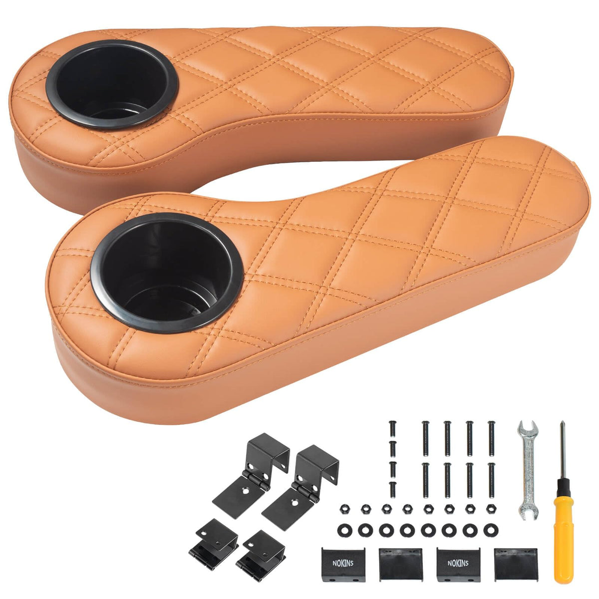 NOKINS diamond flip armrest with cup holder for golf cart rear seat, convenient beverage access