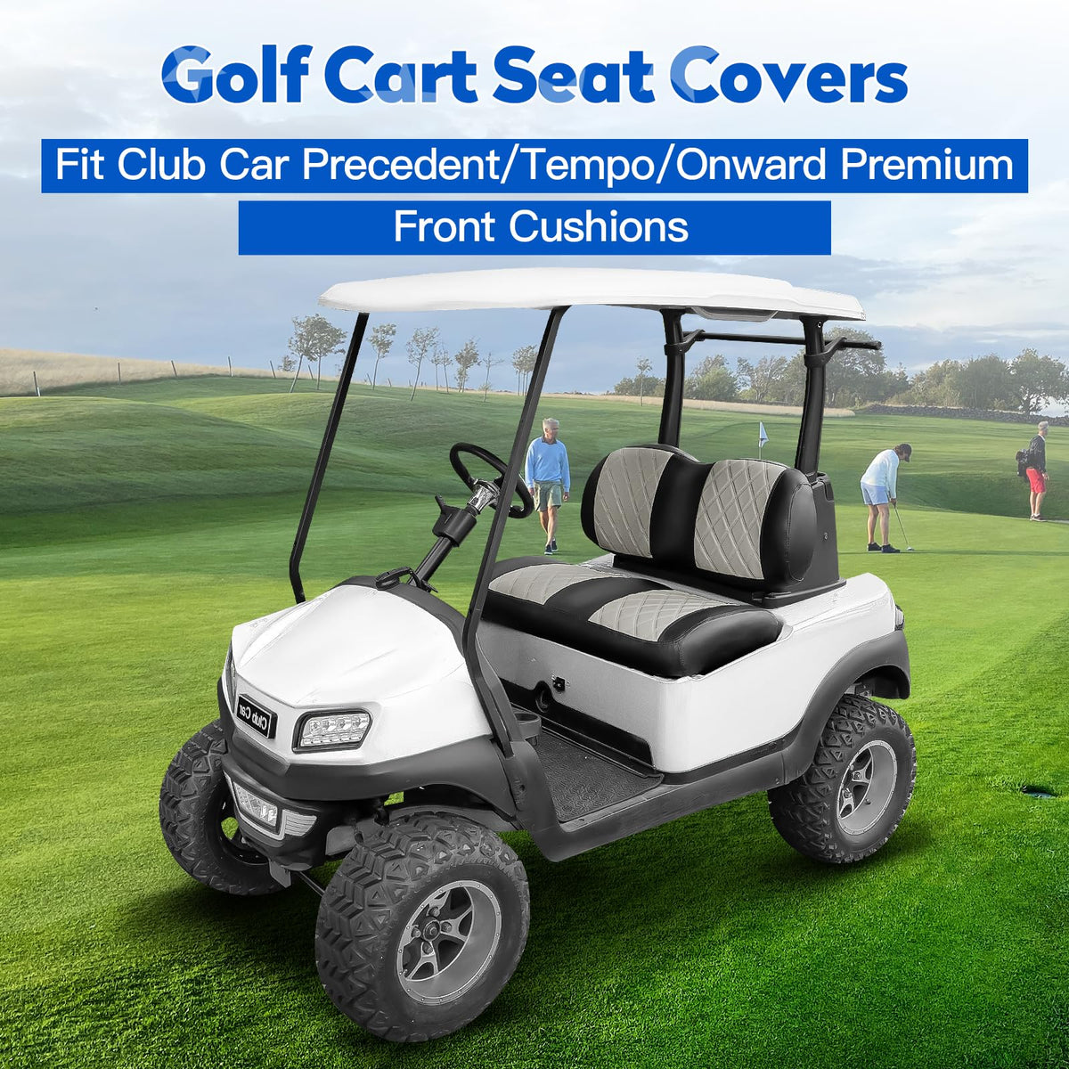 NOKINS diamond-pattern seat cover detail adds durable protection for club car interiors.