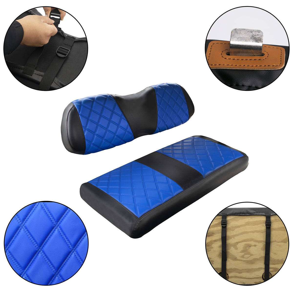 Diamond-patterned seat cover enhances the golf cart interior look
