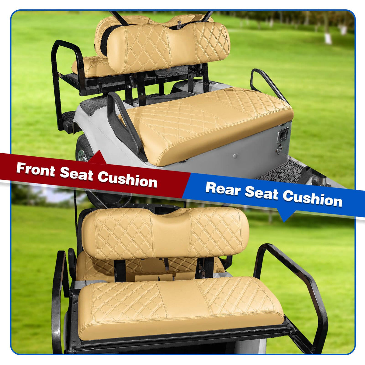 NOKINS double stitched diamond design adds luxury to golf cart interiors.