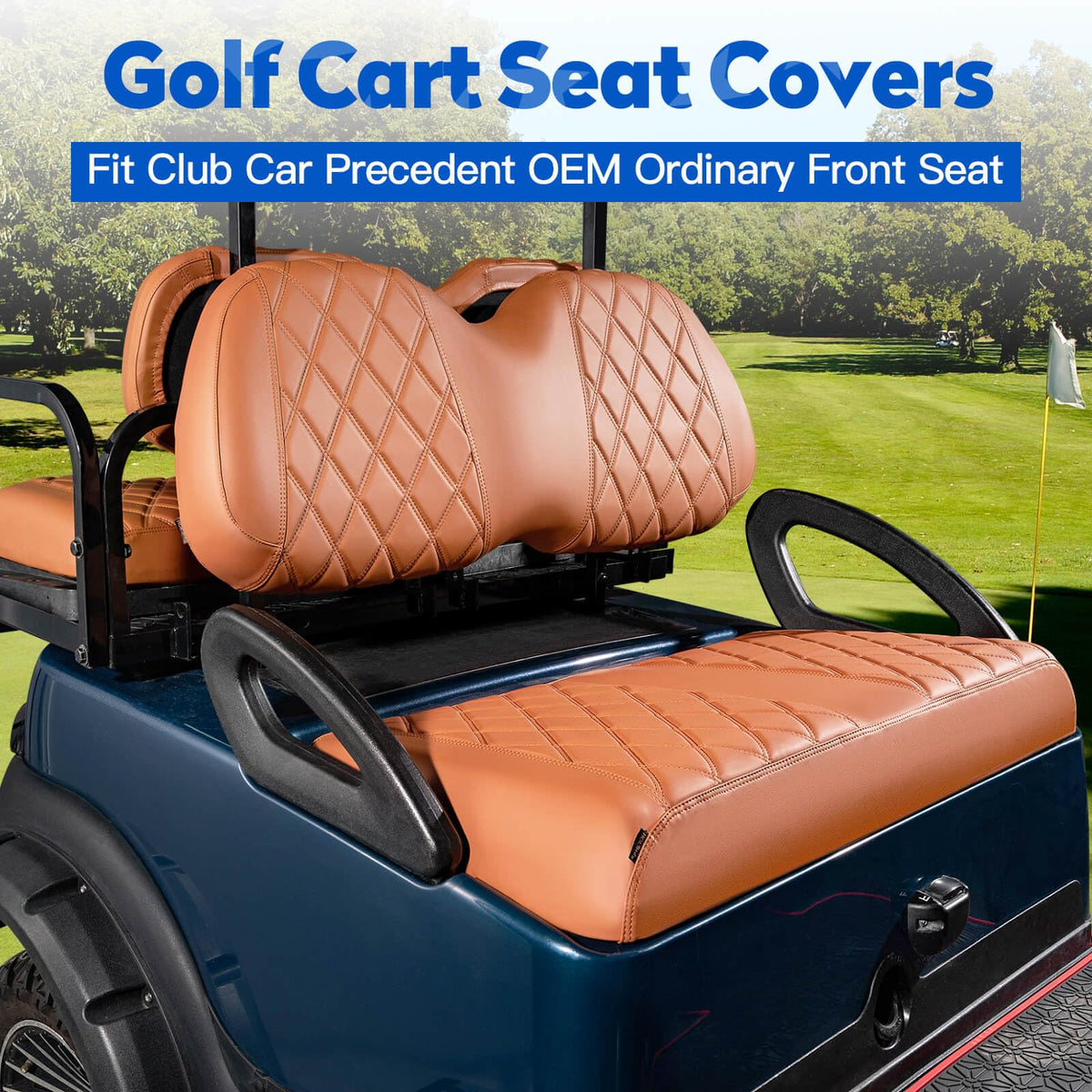 NOKINS diamond rear seat cover set protects aftermarket cushions with elegant stitching.