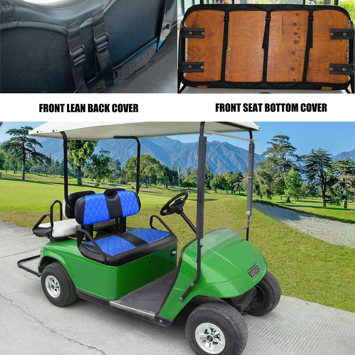 NOKINS diamond-pattern close-up highlights scratch-resistant vinyl quality for golf carts.