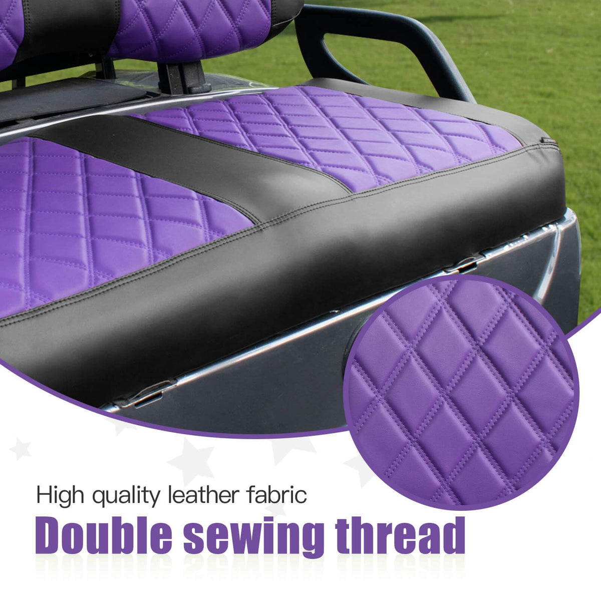 NOKINS diamond seat cover showcases scratch-resistant vinyl for rugged courses.