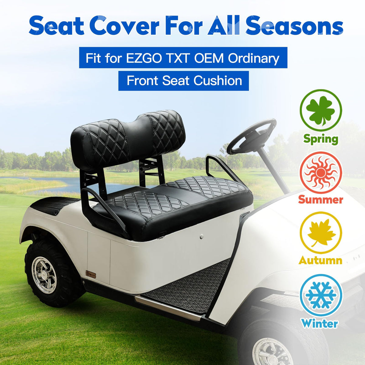 NOKINS diamond backrest cover on EZGO TXT with reinforced stitching