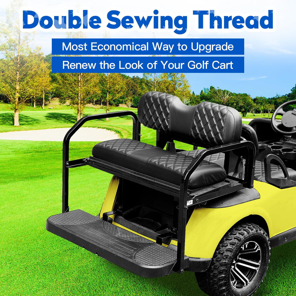 NOKINS double-stitched diamond design enhances golf cart interior aesthetics.