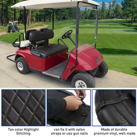 NOKINS durable vinyl golf cart seat cover resists wear for longer rides.