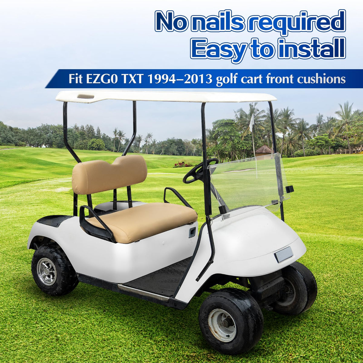 NOKINS easy-install golf cart seat cover with adjustable straps.