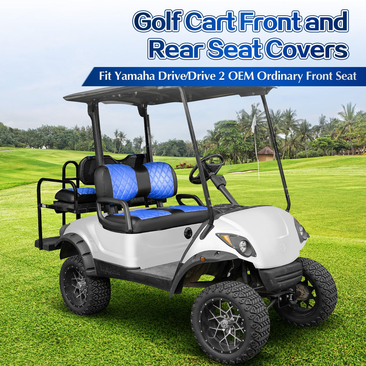 NOKINS golf cart seat covers kit displayed as a complete upgrade