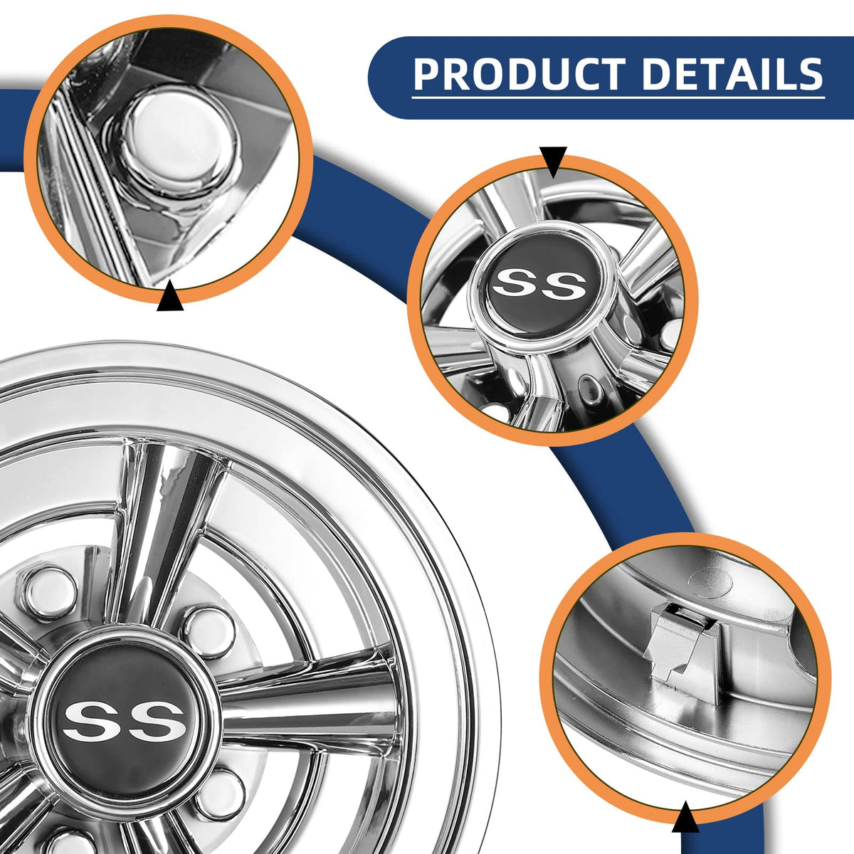 NOKINS 8-inch chrome hubcaps fit Club Car and Yamaha wheels for a tighter, secure look.