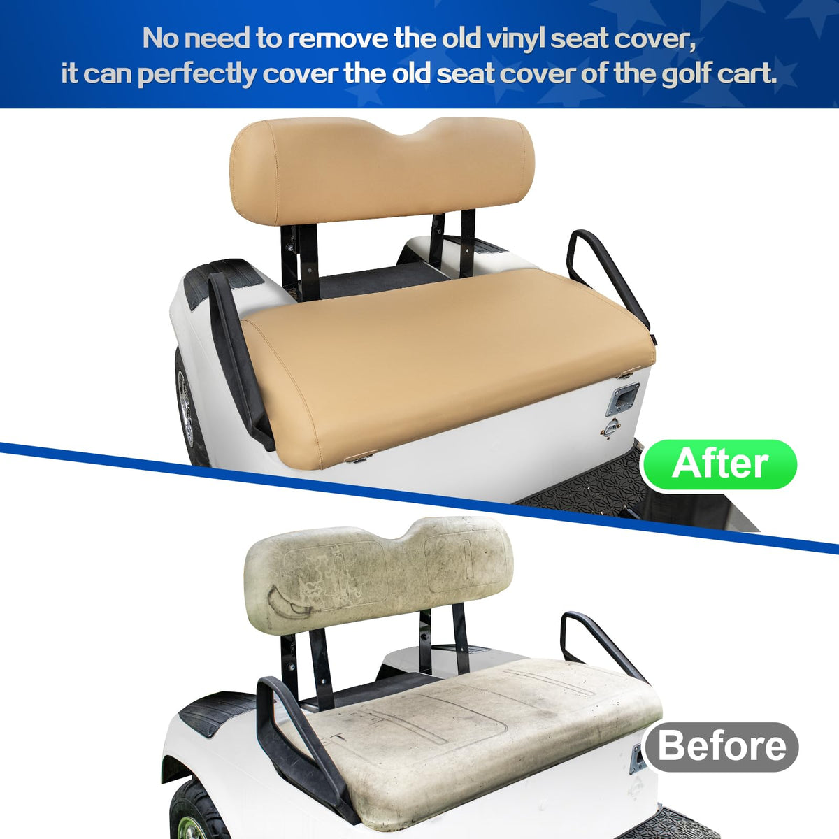 NOKINS EZGO RXV-compatible front-seat cover maintains OEM look.