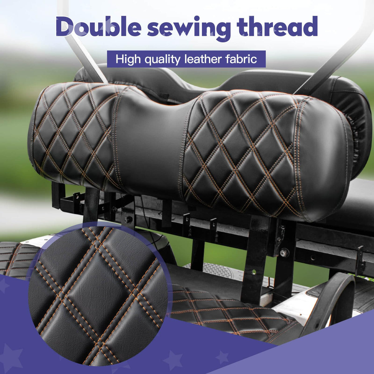 NOKINS EZGO RXV backrest diamond stitch detail highlights premium look and fit.