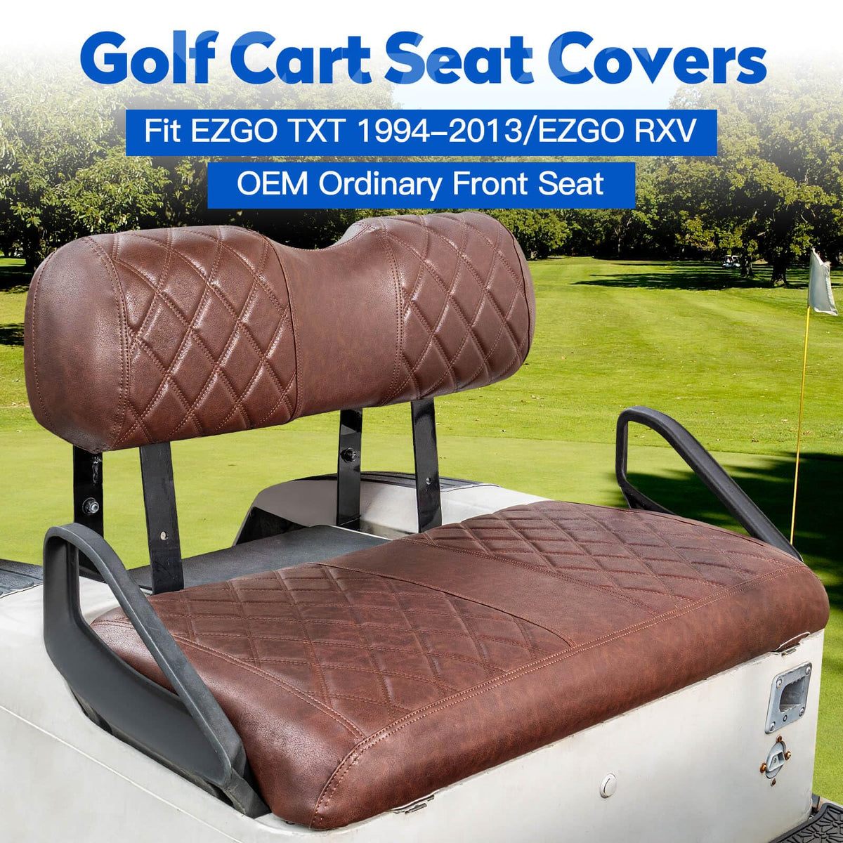 NOKINS EZGO TXT front seat cover; snug fit and durable vinyl for daily use.