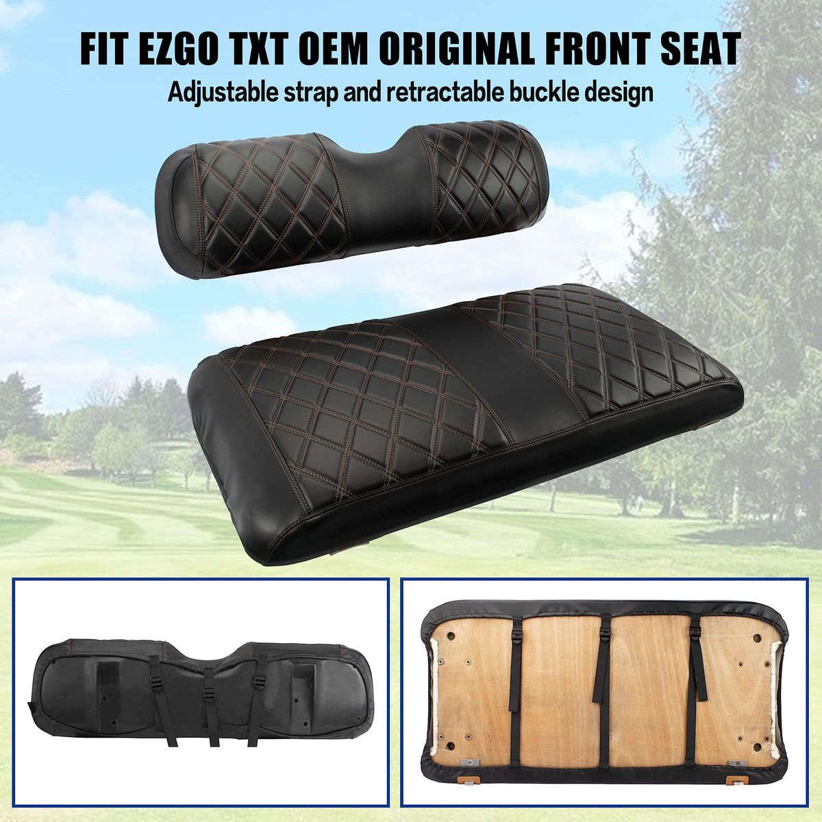 NOKINS EZGO TXT front seat cushion cover protects fabric while adding padding.