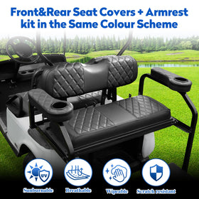 NOKINS EZGO TXT/RXV seat cover with measured size guidance
