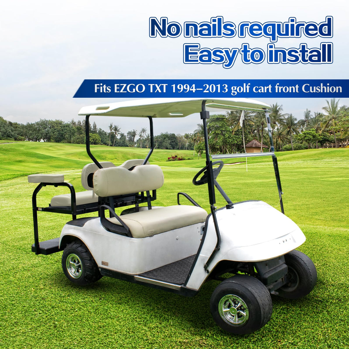 NOKINS seat cover fits EZGO TXT and RXV front cushions with OEM dimensions.