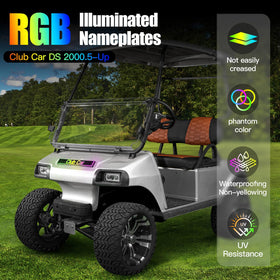 NOKINS RGB front name plate installed on Club Car DS for a refreshed look.
