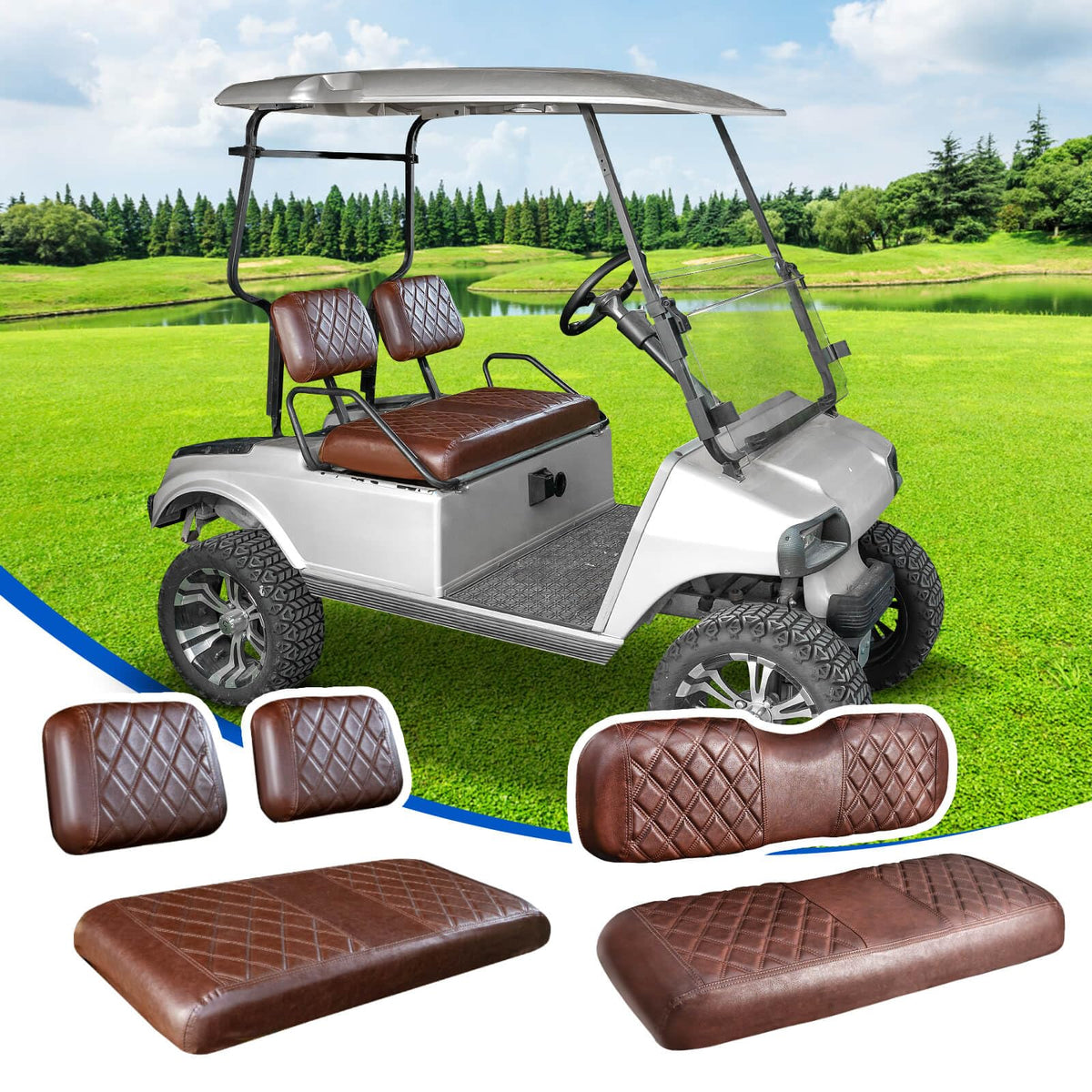 NOKINS front seat cover in brown for Club Car DS protects and refreshes the cabin.