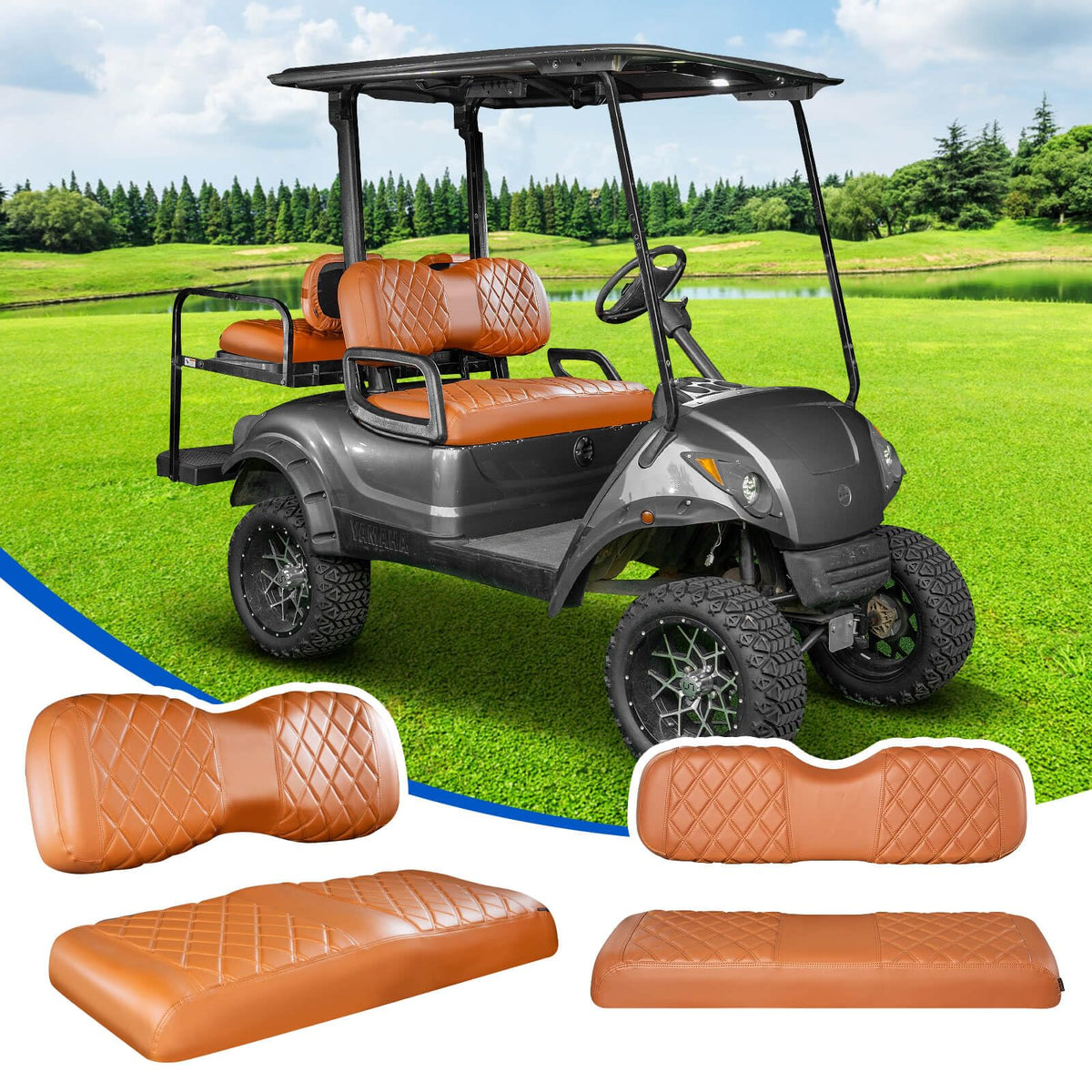NOKINS front seat cover in brown protects against wear and stains for Yamaha golf carts
