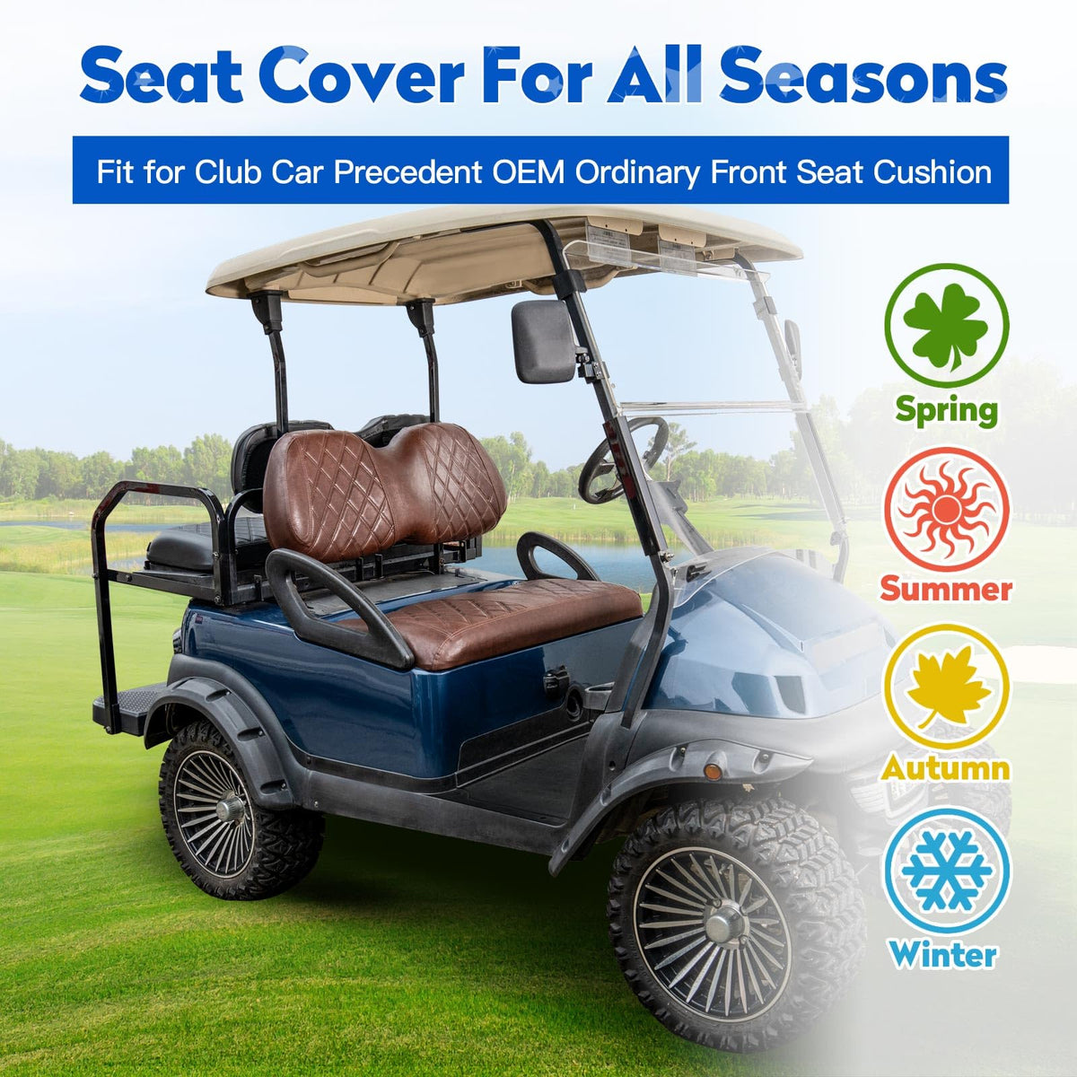 NOKINS front seat cover installation with adjustable straps for quick fit.