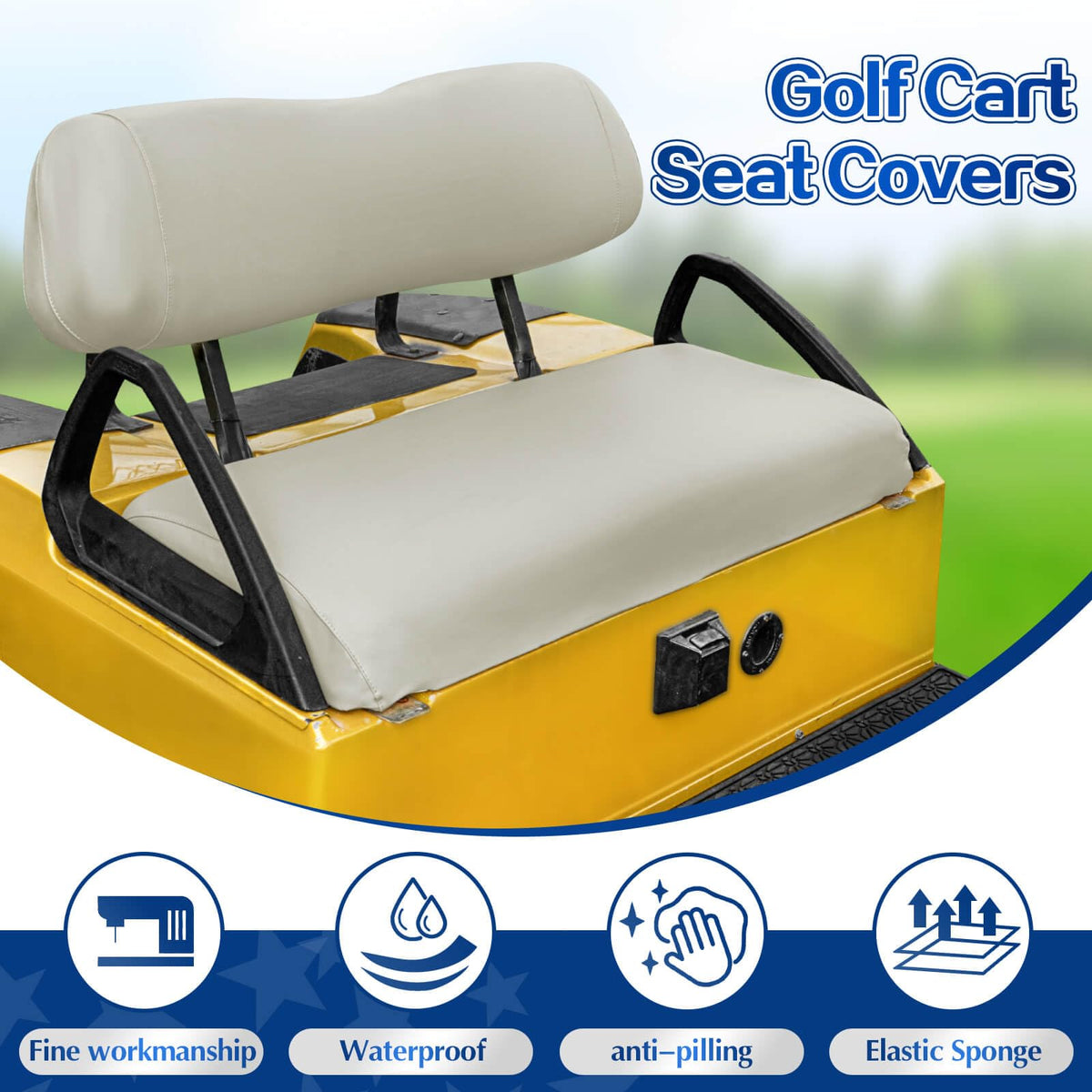 NOKINS oyster grey front seat bottom cover demonstrating universal fit and protection.