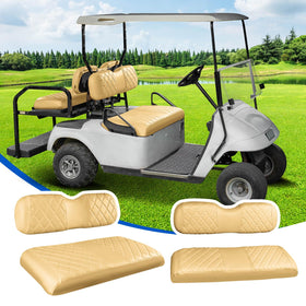 NOKINS front tan seat cover for EZGO carts provides quick protection and refreshed look.