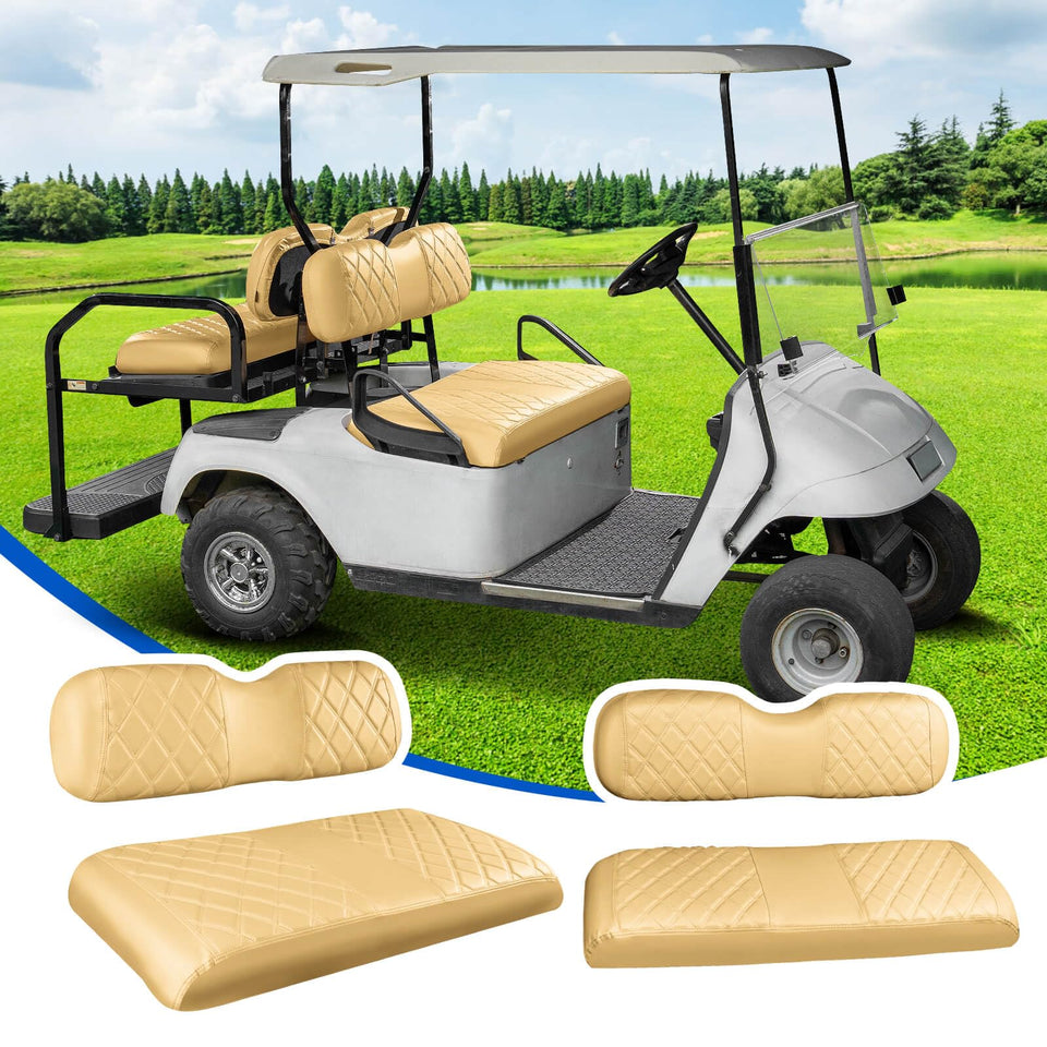 NOKINS front tan seat cover for EZGO carts provides quick protection and refreshed look.