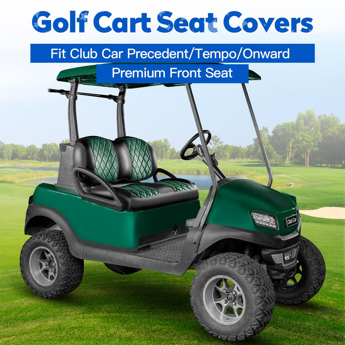 NOKINS front seat cushion cover in dark green and black protects upholstery during rides.
