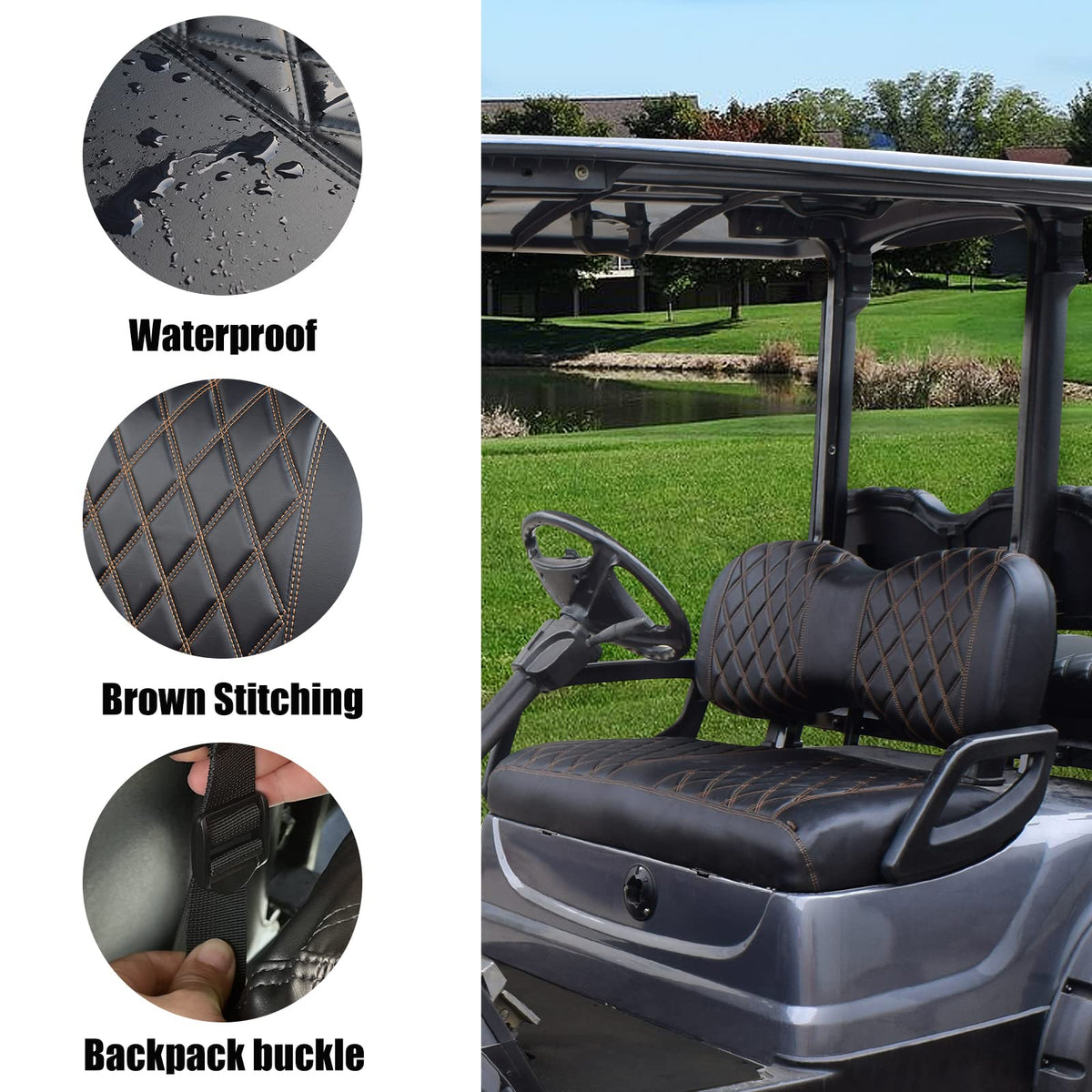 NOKINS front cushion close-up shows soft, wipe-clean vinyl and scratch resistance