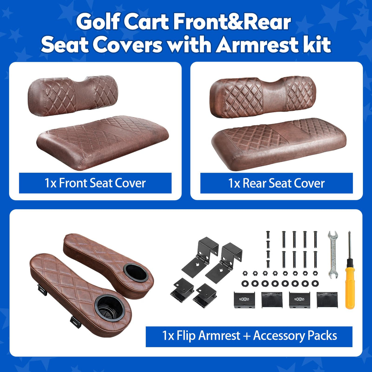 NOKINS front-fit cover for EZGO TXT enables quick installation with included tools.