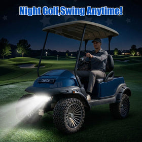 NOKINS front-view setup on a golf cart highlights sleek upgrade.