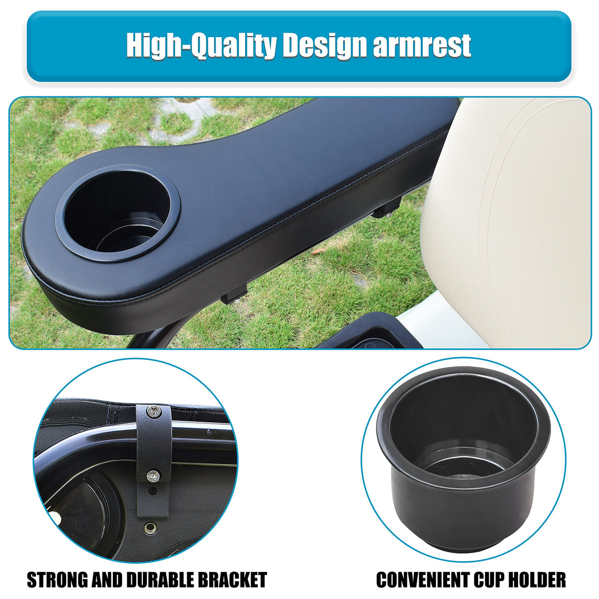 NOKINS armrest cup holder close-up leather for premium feel and durability.