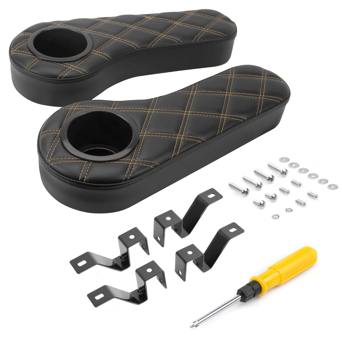 NOKINS golf cart armrest with cup holder for EZGO fits 1-inch square frames.