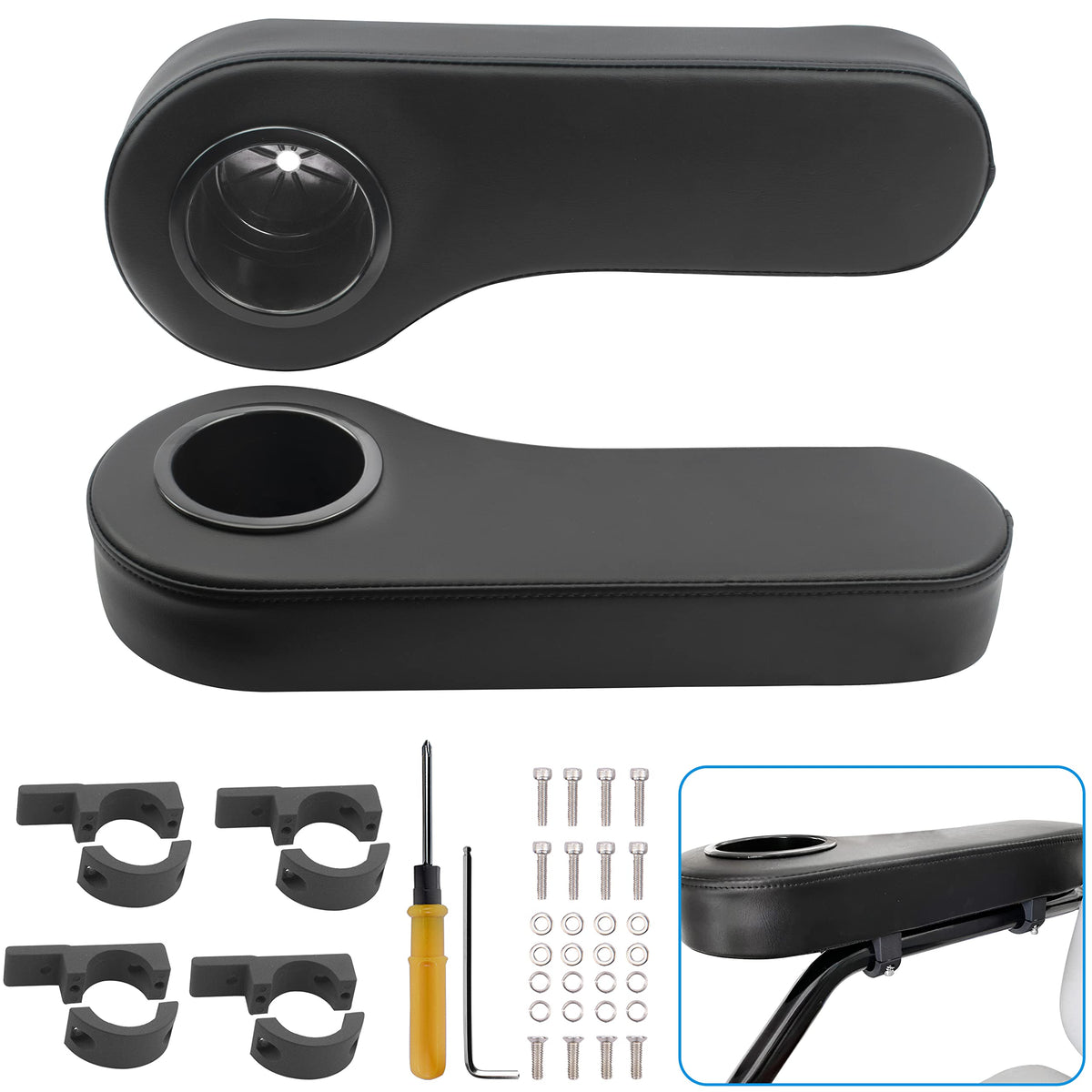 NOKINS armrest with cup holder side view, boosting comfort on long golf cart trips.