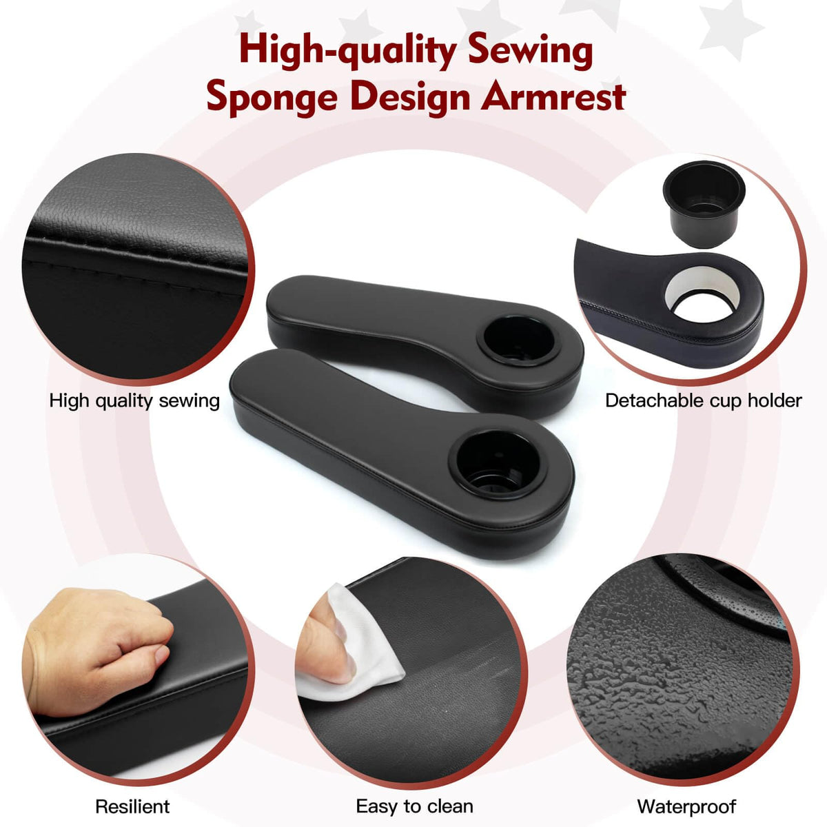 NOKINS stainless-frame armrest with cup holder for durability.