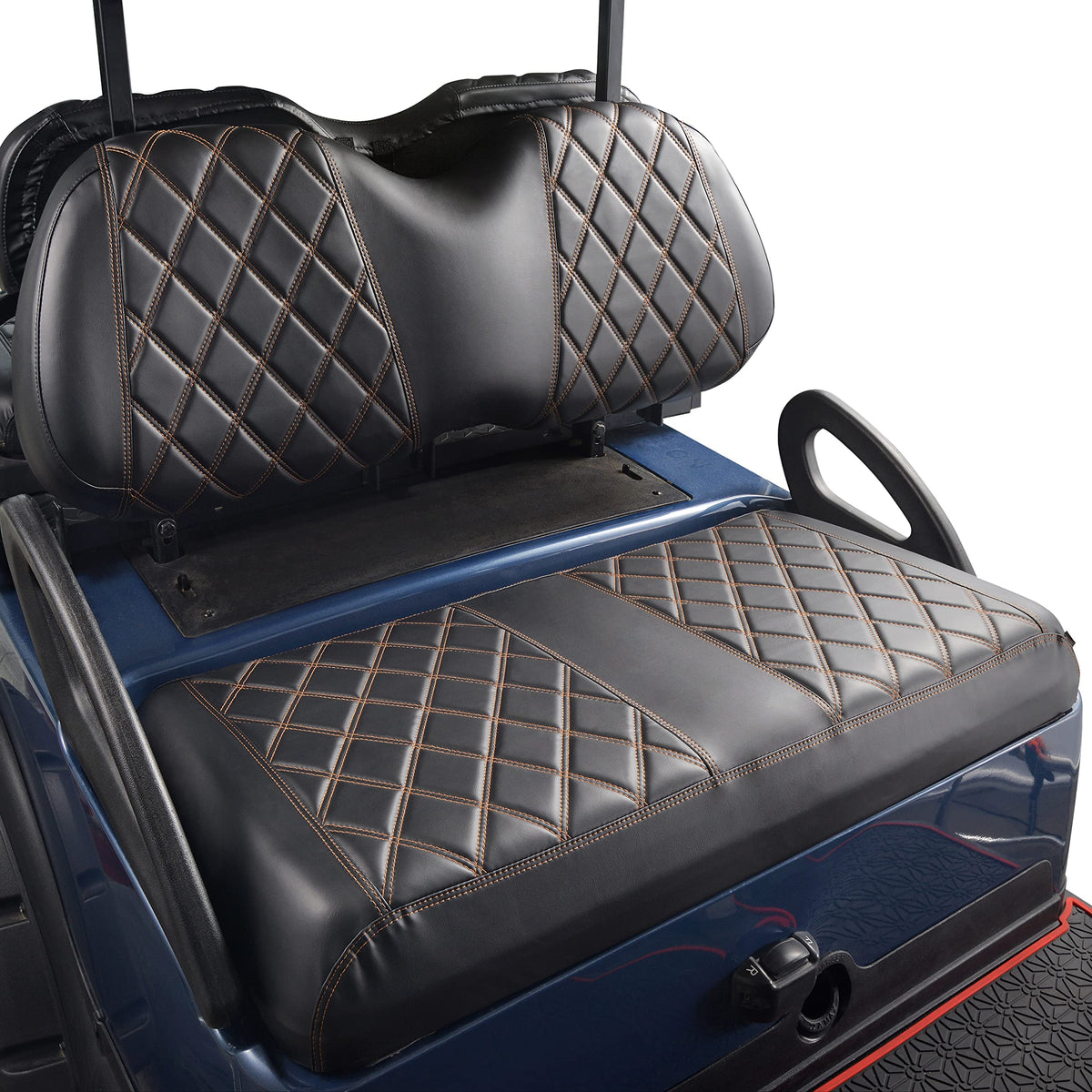 NOKINS backrest cover in diamond design protects upholstery while elevating the cart’s look.