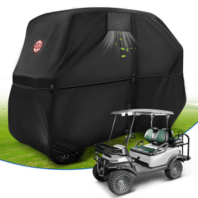 NOKINS golf cart cover front view showing snug fit for a standard 2+2 cart