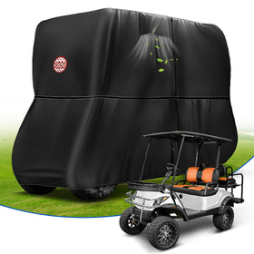 NOKINS golf cart cover on a Yamaha Drive 2 cart protecting from rain.