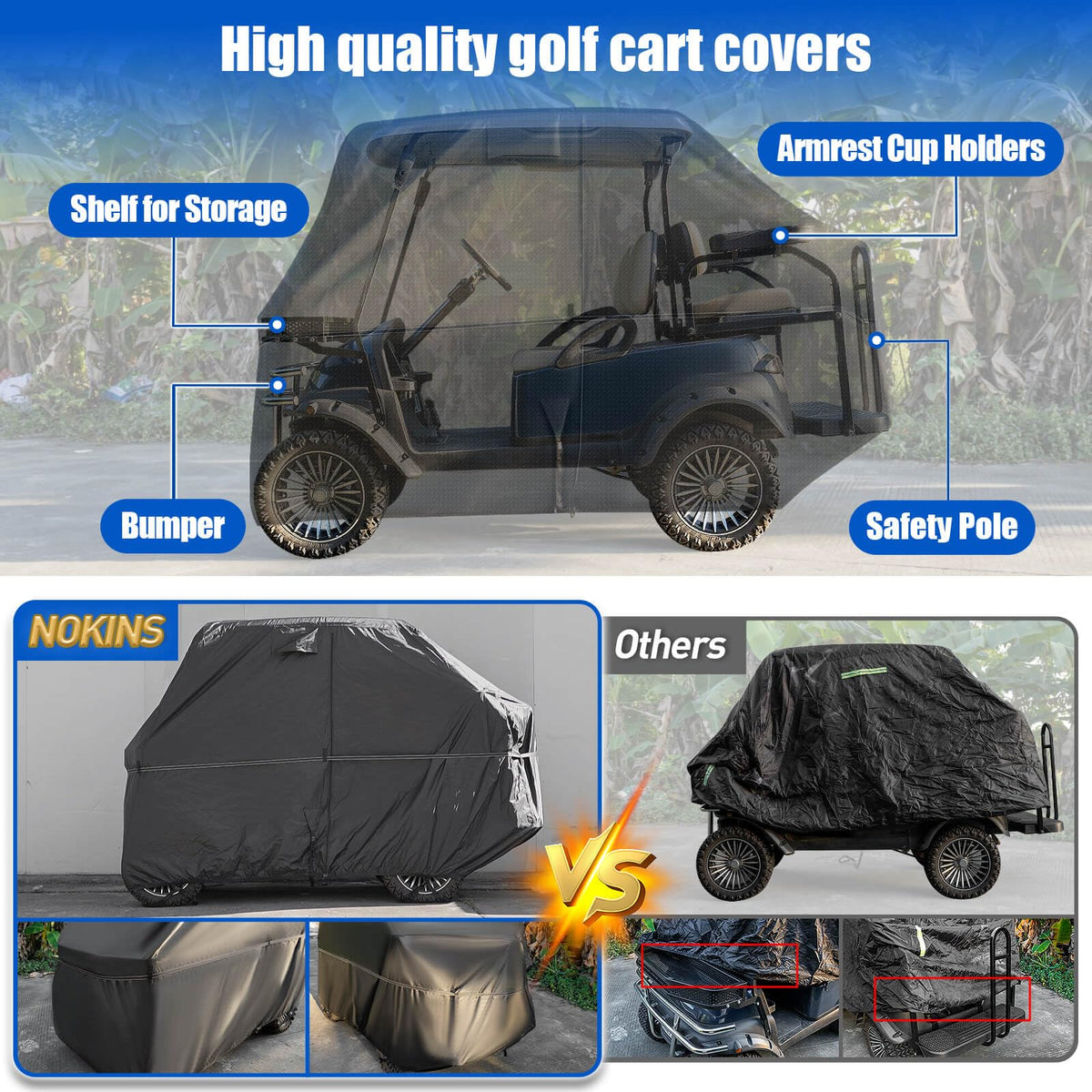 NOKINS golf cart cover door zippers for quick access during rain